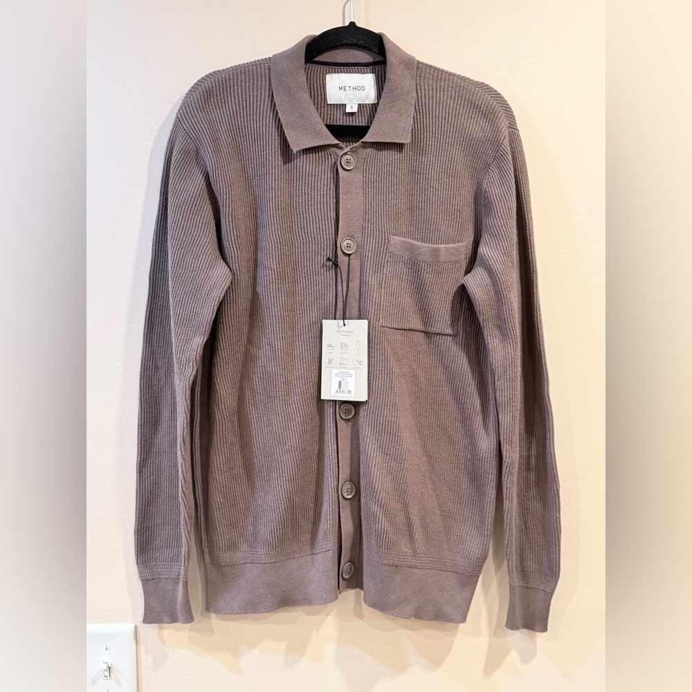 🔥NWT Method Women’s Polo Cardigan Taupe Sweater Size S Oversized 🔥